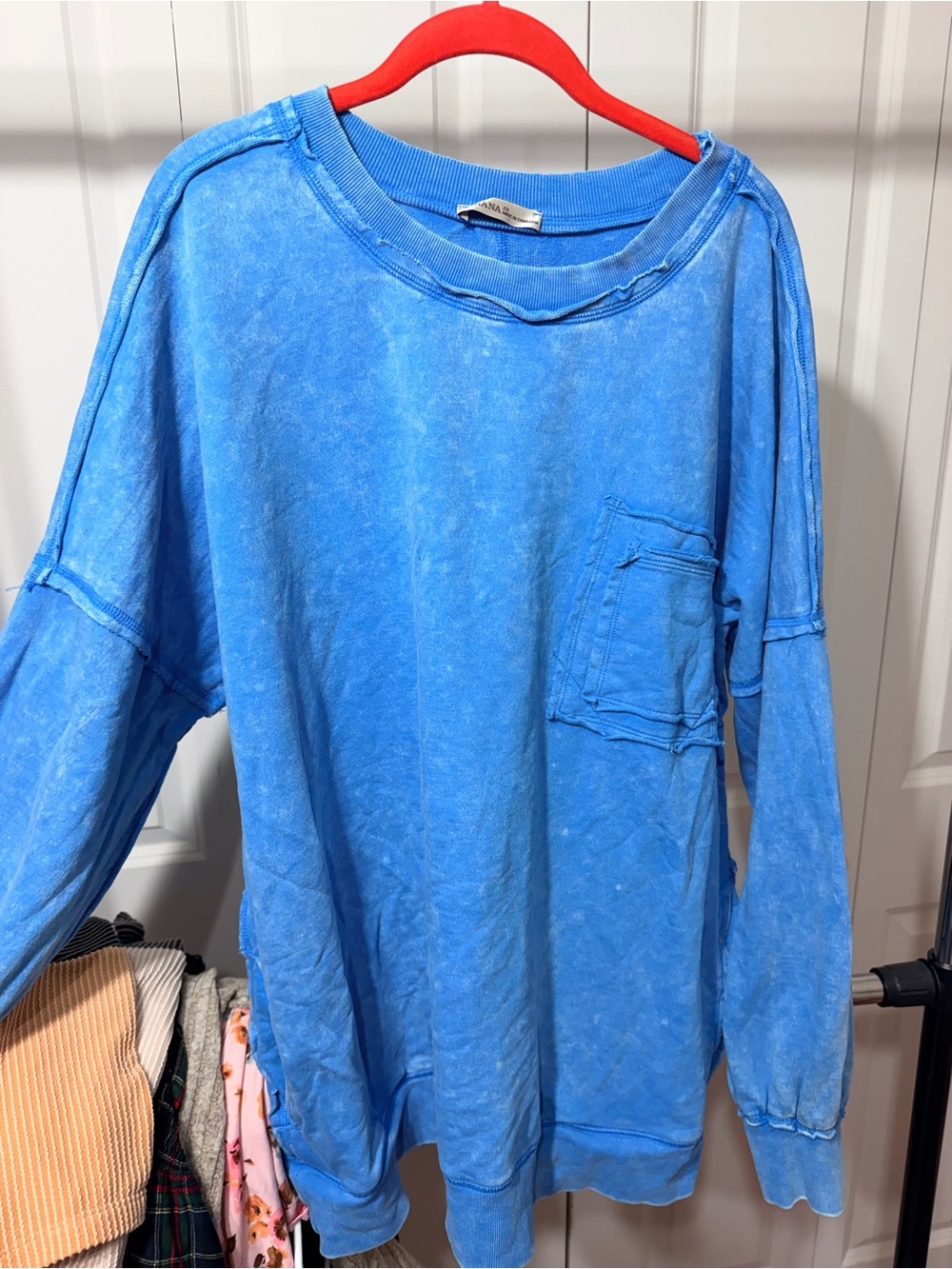 Zenana Outfitters Washed Blue Long-Sleeve Pocket Sweatshirt